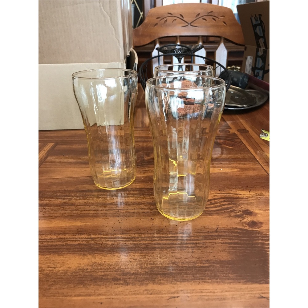 Vintage Yellow Optic Drinking‎ Tumbler Glasses Set 3 Hour Shape